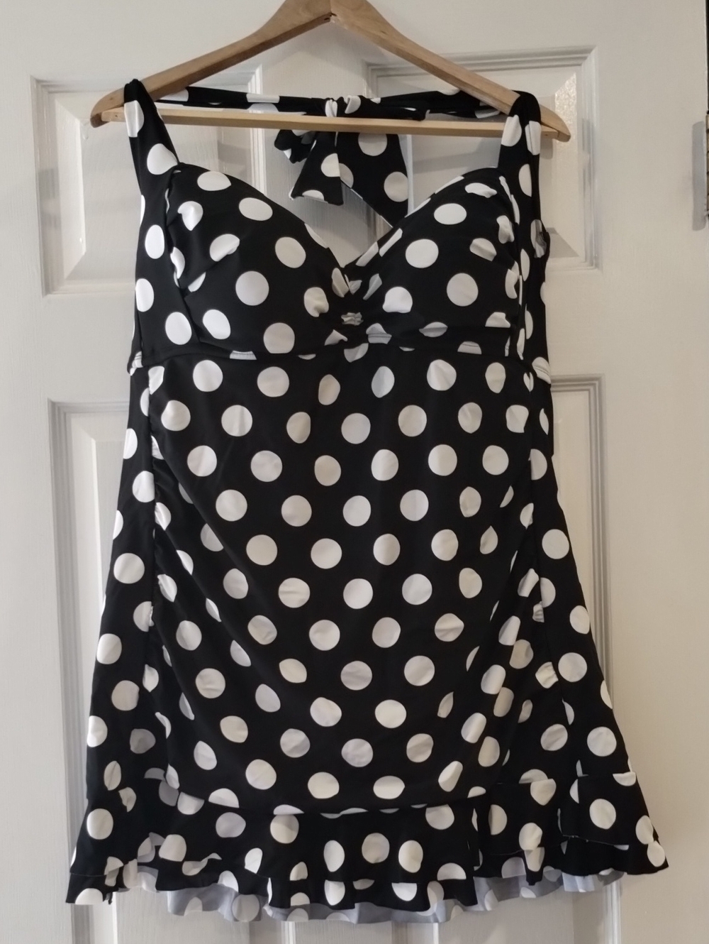 VM Black & White Polka Dot Halter One-Piece Swim Dress.   (176)